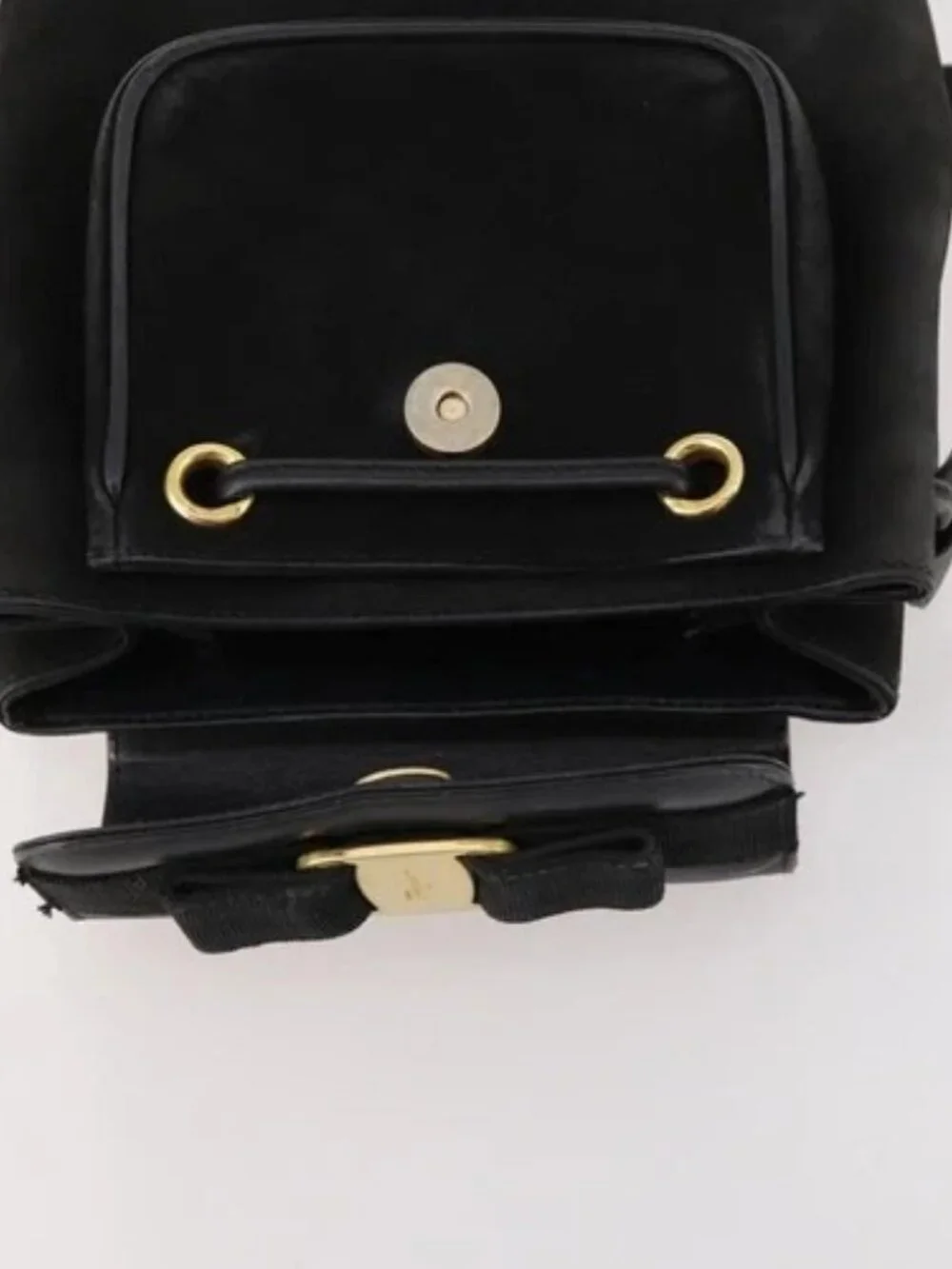Salvatore Ferragamo Vara Ribbon Backpack Leather Black Gold Auth 172240